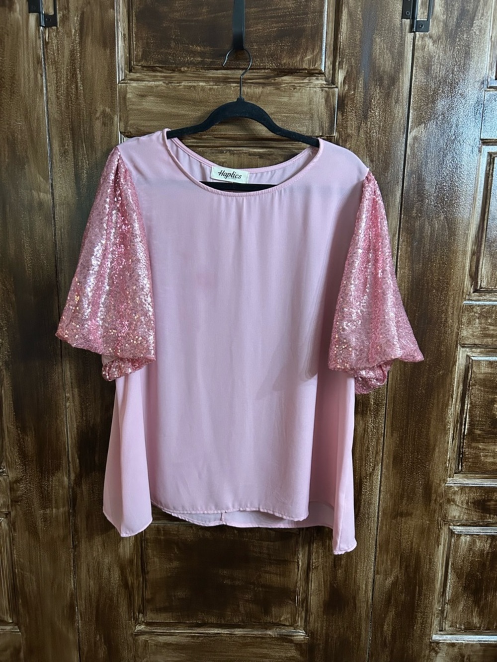 Sequin Flutter Sleeve Blush Pink Blouse